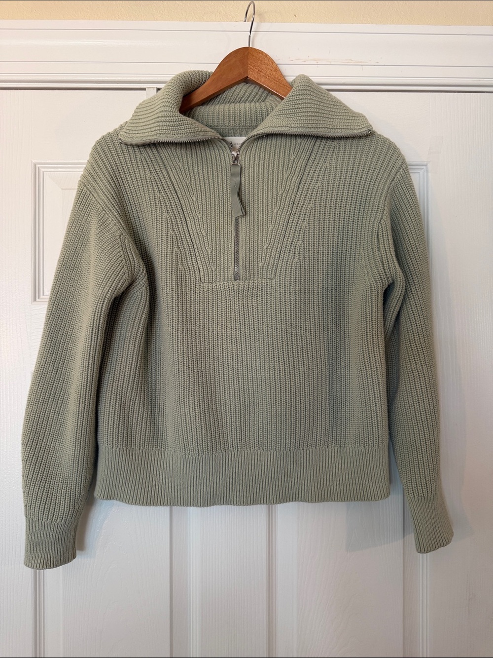 Lou & Grey Sage Green Ribbed Half-Zip Sweater